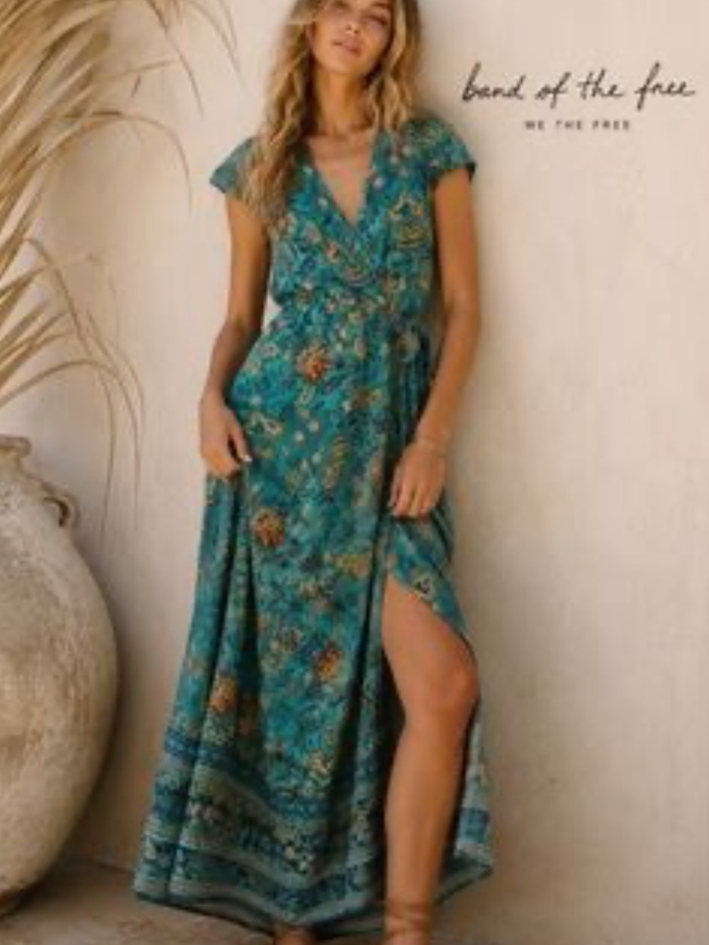 Band of the Free Floral Maxi Faux Wrap Dress with Tie Waist Size Large
